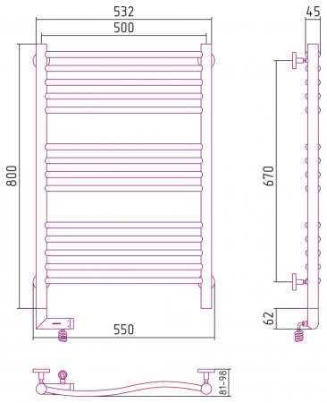 Электрический полотенцесушитель Сунержа Флюид 2.0 00-5220-8050 80х50 левый фото