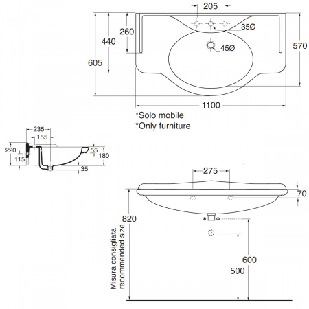 Подвесная раковина Azzurra Giunone GIU200110/ALZA bi*1 фото