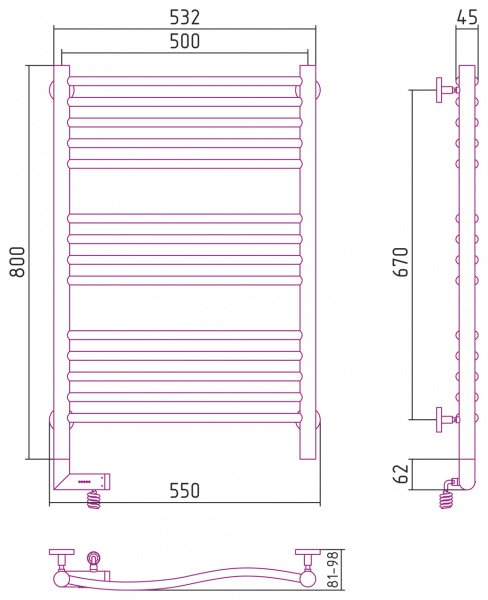 Электрический полотенцесушитель Сунержа Флюид 2.0 00-5221-8050 80х50 правый фото