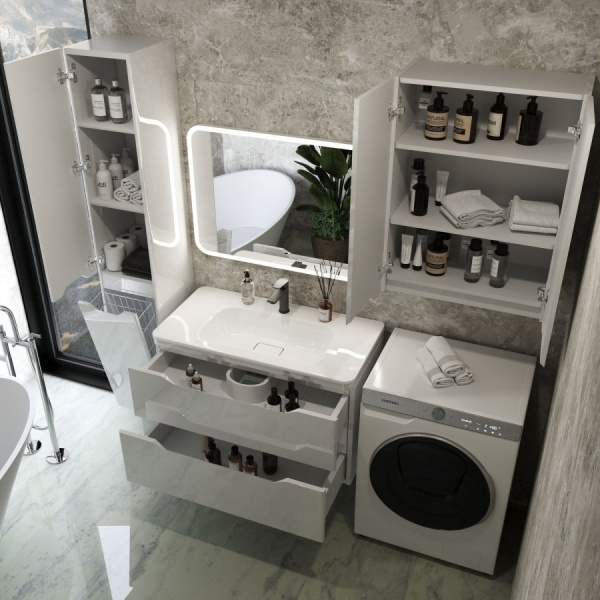 Тумба под раковину Style Line Марелла 90 Люкс Plus СС-00002414 белый глянец антискрейтч фото