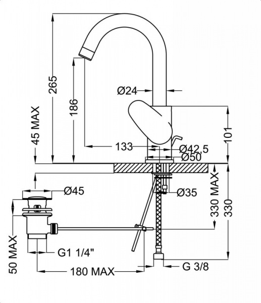 Смеситель для раковины Cezares Peonia PEONIA-LSM2-01 фото