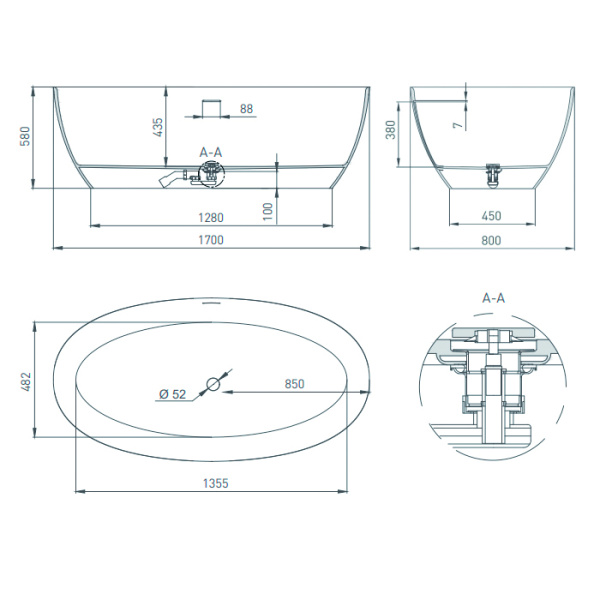 Ванна из литьевого мрамора Salini Alda Nuova 101912G 170x80 белый глянец фото