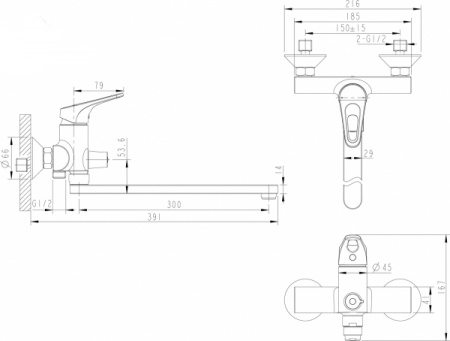 Смеситель для ванны с душем Bravat Drop-D F648162C-LB-RUS фото