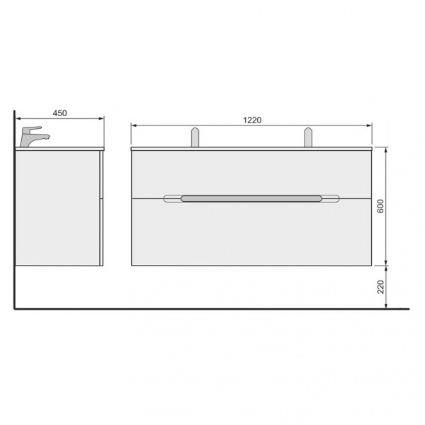 Тумба с двойной раковиной Jorno Modul Mоl.01.122/P/W 120 см фото