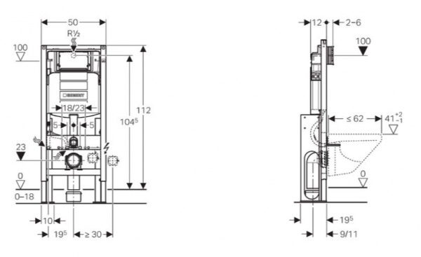 Инсталляция для подвесного унитаза Geberit Duofix 111.380.00.5 усленная фото