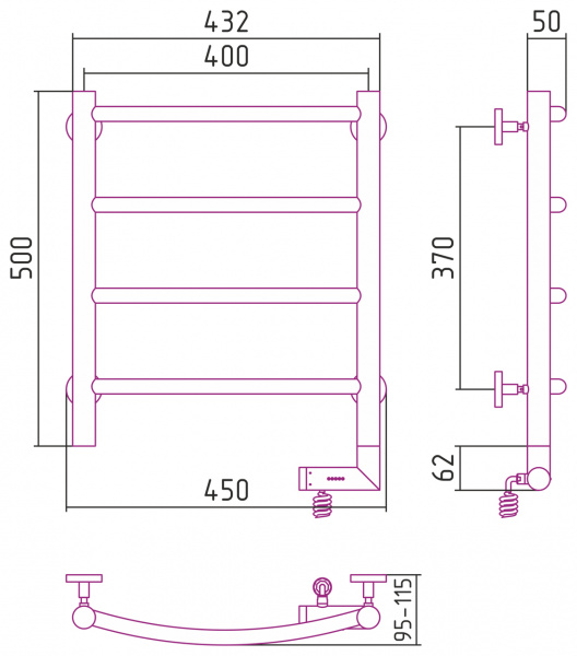 Полотенцесушитель электрический Сунержа Галант 2.0 50х40 с блоком управления справа, 00-5201-5040 фото