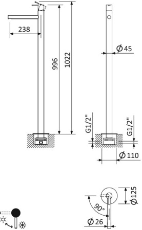 Смеситель для раковины напольный Cezares Leaf LEAF-TVP-NOP черный матовый фото