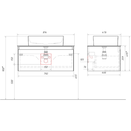 Тумба под накладную раковину Aqwella Geometria 80 GE01081WM белая фото