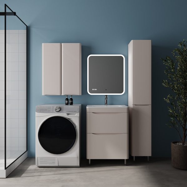 Шкаф-пенал с бельевой корзиной Style Line Бергамо СС-00002529 антискрейтч, карамель L/R фото