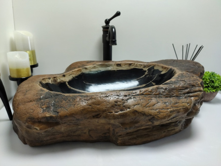 Накладная раковина из окаменелого дерева FSB-0408 (76*41*17) фото