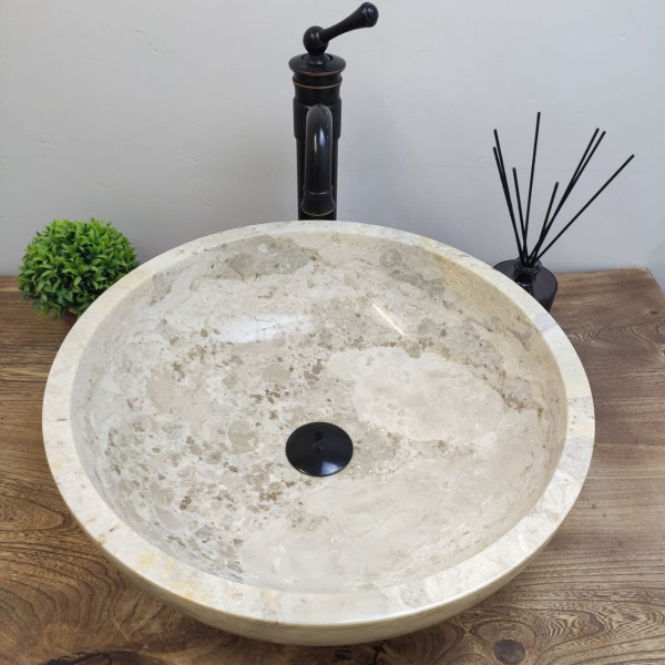 Накладная раковина из мрамора Bowl Cream Medium Tin Lip1.9 см BM-01130 (45*45*15см) фото