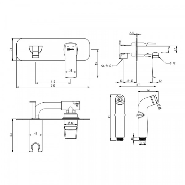 Гигиенический душ со смесителем Lemark Ursus LM7220BL фото