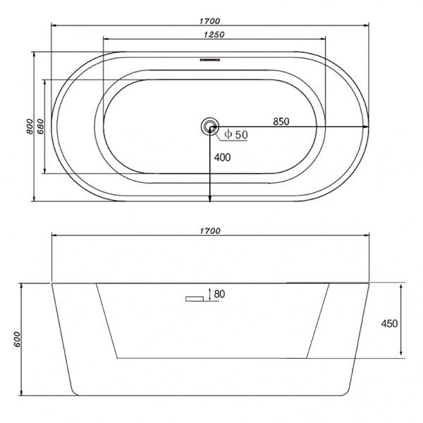 Ванна акриловая Abber AB9209 170x80 фото