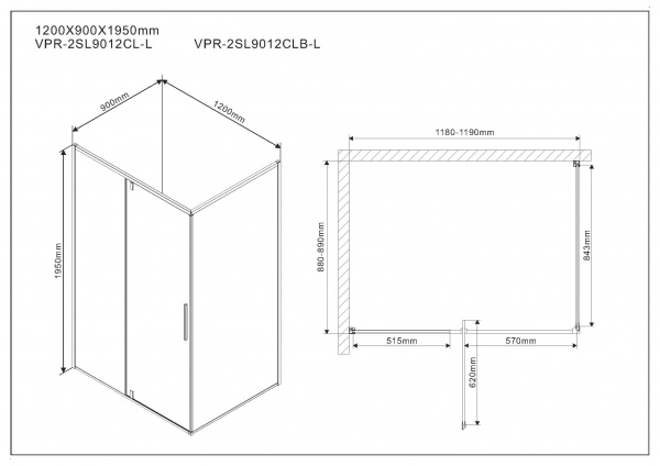 Душевой уголок Vincea Slim VPR-2SL9012CLB-L 120x90 фото