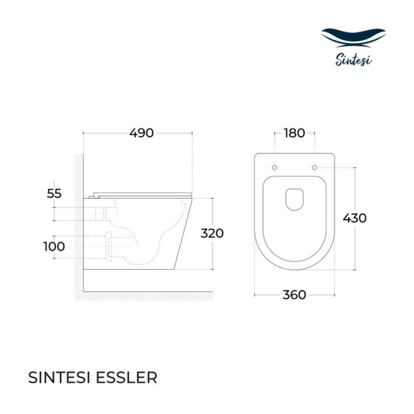 Подвесной унитаз безободковый Sintesi ESSLER EVI SIN-TS-SLR-181 с сиденьем фото