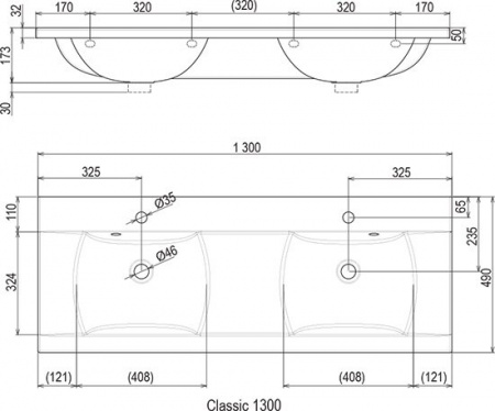 Двойная подвесная раковина Ravak Classic XJD01113000 130 см фото