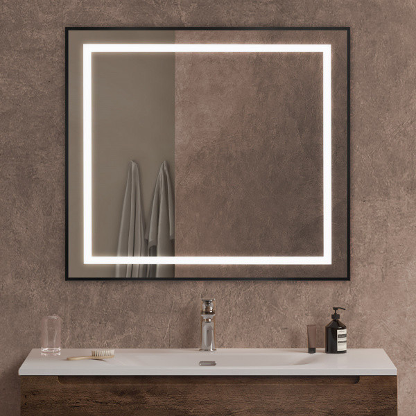 Зеркало с подсветкой и сенсорным выключателем BelBagno SPC-KRAFT-900-800-SENS-NERO 90x80 черное фото