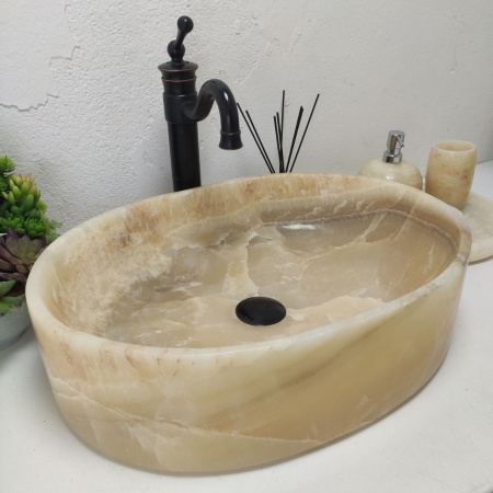 Накладная раковина из оникса Oval Yellow OY-01579 (53*38*14) фото