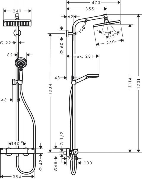 Душевая система с тропическим душем Hansgrohe Crometta Е 240 1jet Showerpipe 27271000 фото