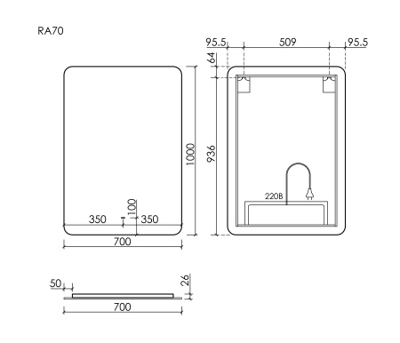 Зеркало с подсветкой Sancos Ray RA700 70x100 фото