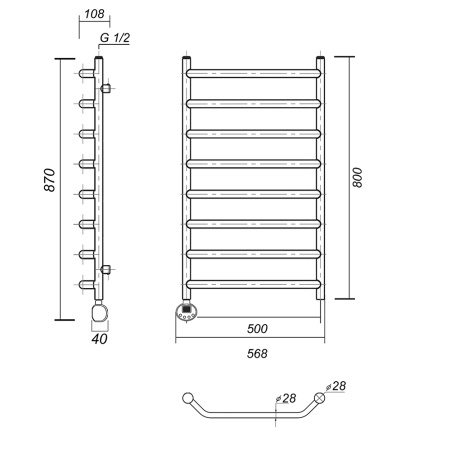 Полотенцесушитель электрический Domoterm Лаура Лаура Плюс П8 500х800 АБР EL фото