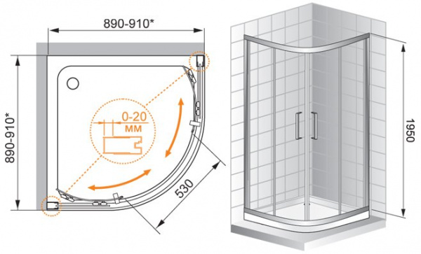 Душевой уголок Cezares Porta PORTA-R-2-90-P-Cr 90x90 см фото