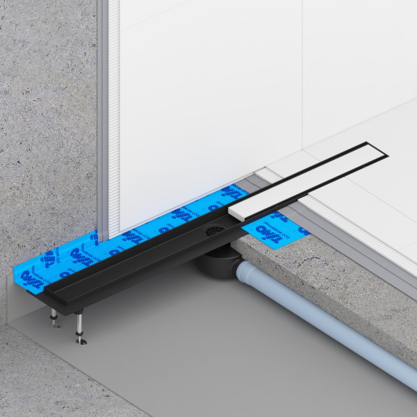 Душевой лоток Timo Drain System 80 DS230208/03 с двусторонней панелью под плитку, цвет черный матовый фото