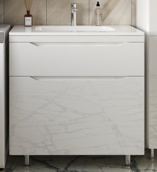 Тумба под раковину Style Line Марелла 80 Люкс Plus СС-00002402 белый глянец антискрейтч фото