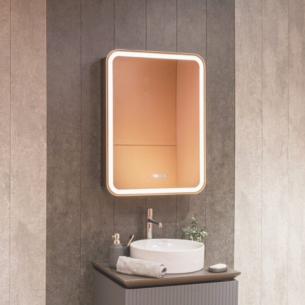 Зеркальный шкаф с подсветкой, подогревом и часами Aquame Фиджи AQM9203 правый, антрацит фото