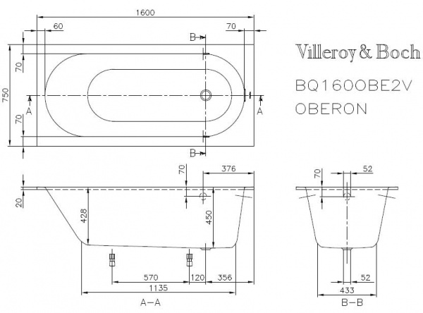 Квариловая ванна Villeroy & Boch Oberon UBQ160OBE2V-01 160x75 фото