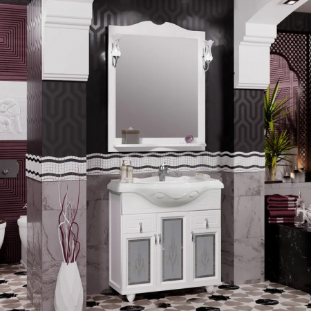 Мебель для ванной Opadiris Тибет 85 белая матовая/с художественным стеклом фото