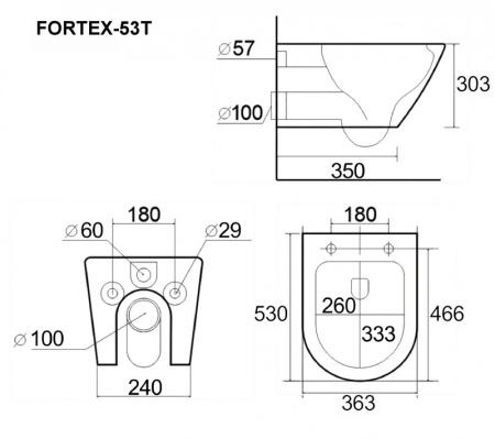 Подвесной унитаз безободковый Esbano FORTEX-53T с сиденьем фото