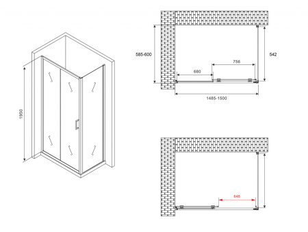 Душевой уголок ABBER Schwarzer Diamant AG30150B-S60B 150x60 фото
