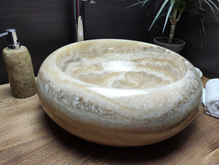 Накладная раковина из оникса Indo Donut Yellow Medium DO-000165 фото