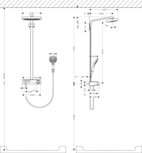 Душевая система (стойка) Hansgrohe Raindance Select Push 300 3jet Showerpipe 27127400 белый/хром фото
