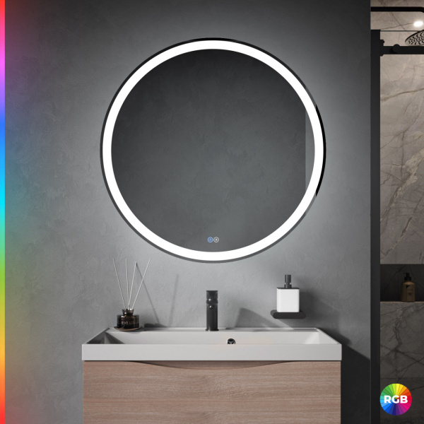 Зеркало с контурной разноцветной подсветкой RGB и сенсорным выключателем Cezares Multicolore CZR-SPC-MC-800-RGB-TCH 80x80 фото