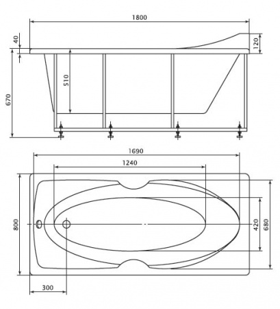 Акриловая ванна Aquatek Европа без гидромассажа 180x80 с каркасом и экраном фото