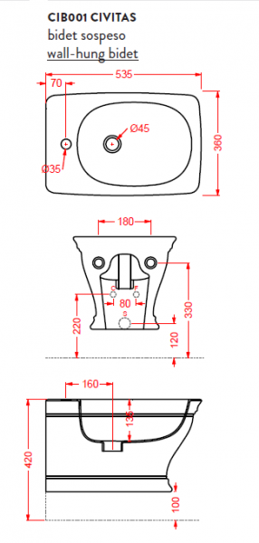 Биде подвесное Artceram Civitas CIB001 01 00 bi*1 фото