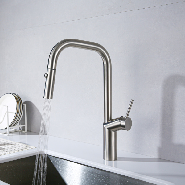 Смеситель для кухни с выдвижным изливом Vincea VKF-107BN брашированный никель фото