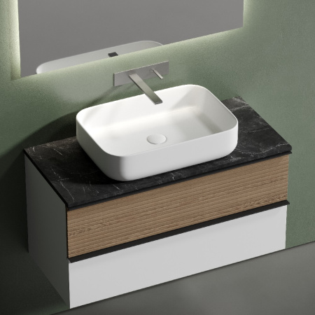 Тумба под раковину Sancos Delta DL100W дуб светлый/белый фото