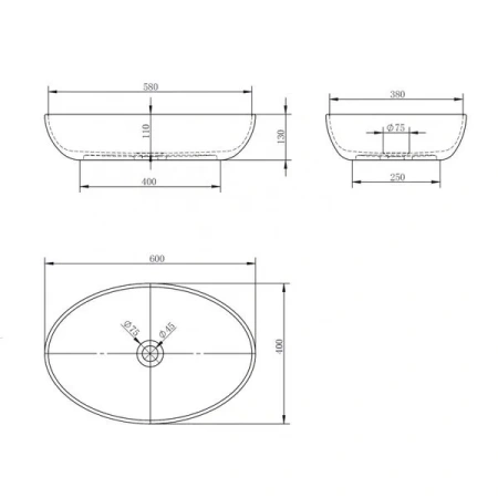 Накладная раковина Abber Kristall AT2801Onyx 60x40 черная фото