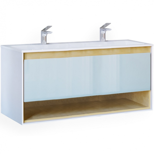 Тумба с двойной раковиной Jorno Glass Gla.01.122/P/W 120 см фото