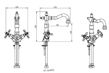 Высокий смеситель для раковины двухвентильный Boheme Flora 272-FL фото
