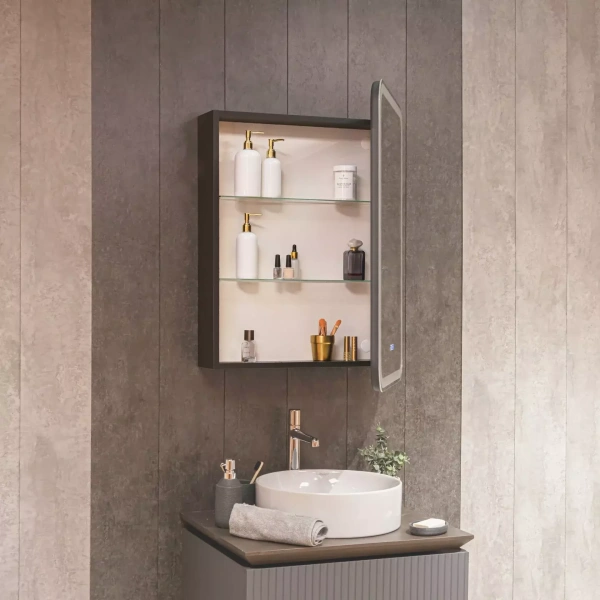 Зеркальный шкаф с подсветкой, подогревом и часами Aquame Фиджи AQM9203 правый, антрацит фото