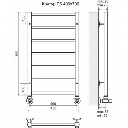 Водяной полотенцесушитель Terminus Контур П6 4660059582436 400х700 фото
