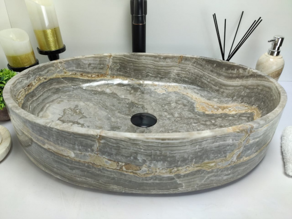 Раковина из оникса Indo Oval Grey Big OG-00088 фото