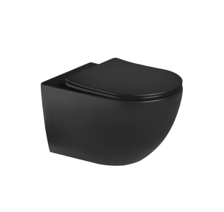 Подвесной унитаз со смывом торнадо SantiLine SL-5002T-MB с сиденьем, черный матовый фото