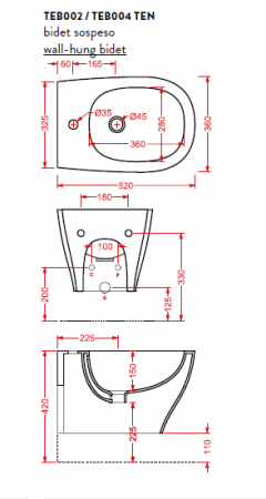 Биде подвесное Artceram Ten TEB004 01 00 bi фото