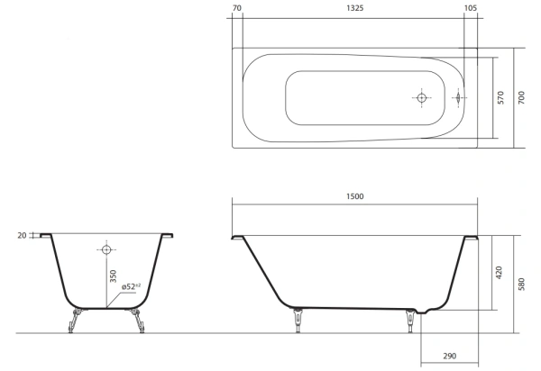 Чугунная ванна Aquatek Сигма AQ8850F-00 150x70 фото