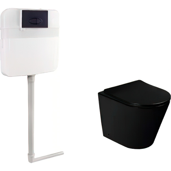 Комплект унитаза SantiLine SL-5020MB со смывным бачком SL-05 с черной матовой клавишей смыва фото